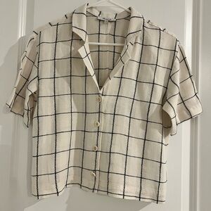 Madewell Button- Front Ivory and Black Shirt